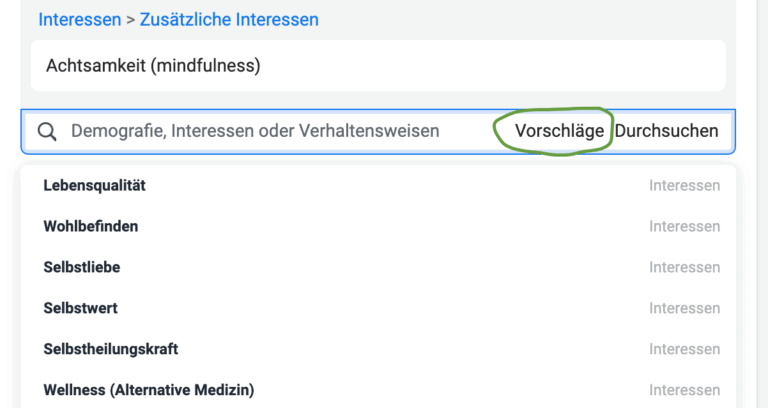 Vorschlaege Zielgruppe Facebook